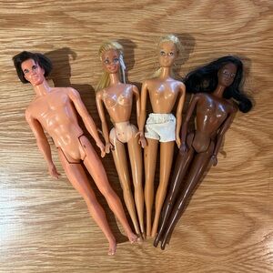 Set of Four Vintage Barbie Christie Ken Dolls Malibu